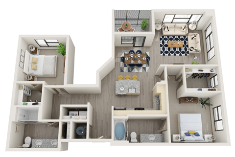 Floor plan for 2 beds, 2 baths, 1245 sqft